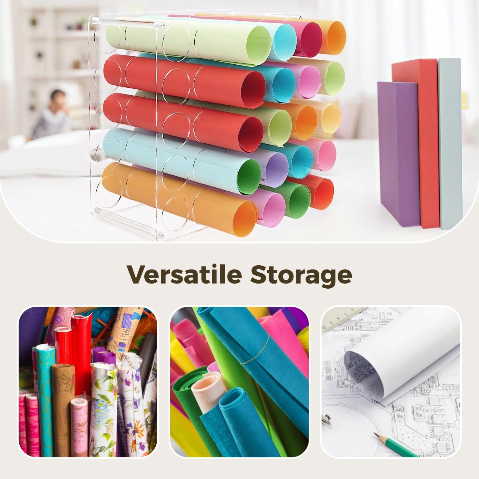 2 scaffali in vinile con 25 fori, organizer per rotoli in vinile acrilico trasparente, salvaspazio, multiuso, facili da posizionare su scrivania, tavolo o mensola