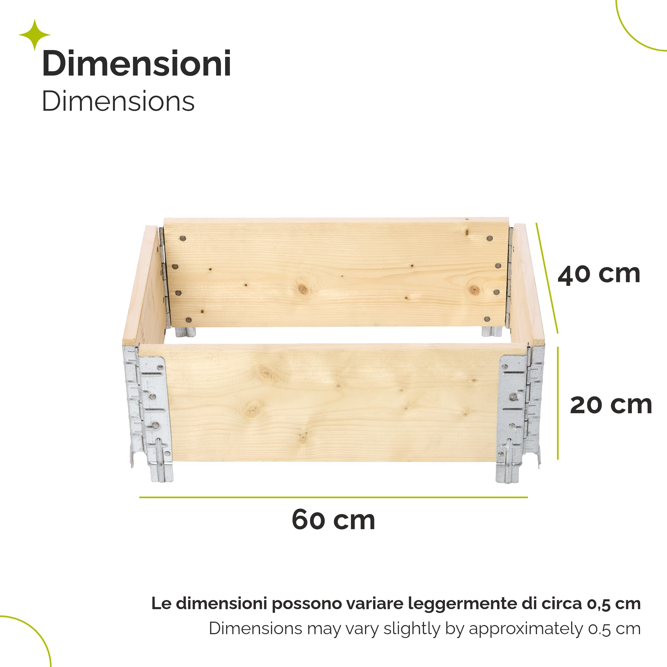 Garronda Orto Rialzato da Esterno – Fioriera in Legno Naturale, Impilabile, Pieghevole, Modulare, per Piante, Fiori, Erbe, Frutta e Verdura 1 pezzo 60x40x20 cm GD-0141