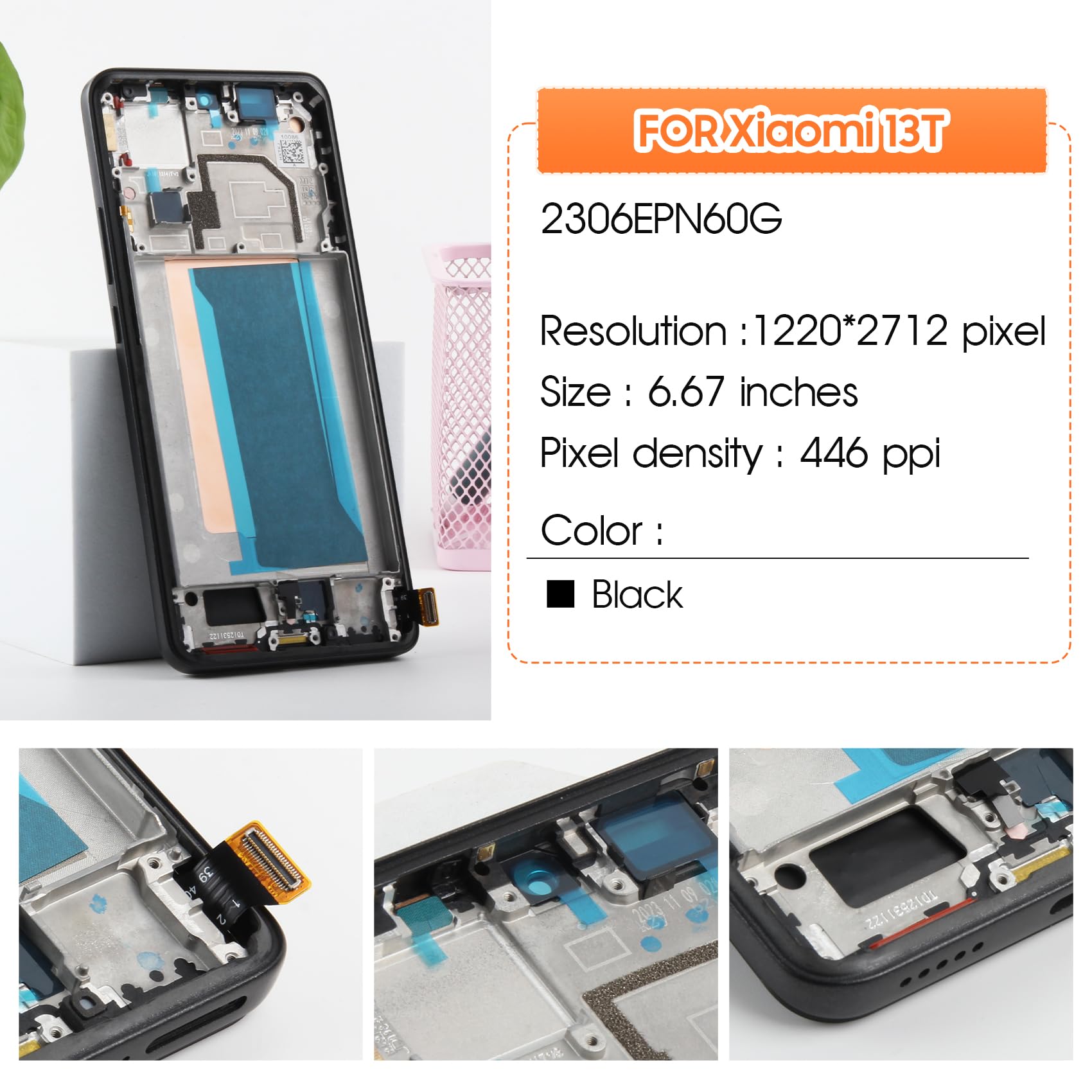Schermo LCD per Xiaomi 13T/13T Pro 2306EPN60G 23078PND5G Touch Display di ricambio completo con telaio, strumenti + vetro temperato