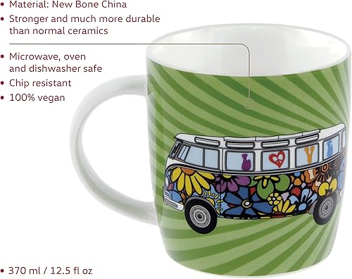 Miniatura 2 de BRISA VW Collection - Taza grande de cerámica para café, té y capuchino, diseño de autobús T1 (12.5 fl oz/12.5 fl oz/Love Bus/verde)