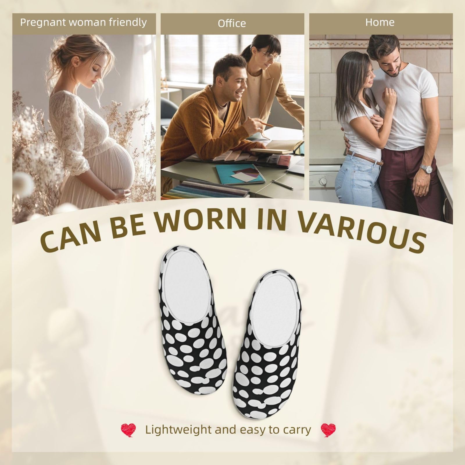 Nero Bianco Polka Dots Pattern Stampa Adulto TPR Pantofole Lavabile per Uomo e Donna Traspirante e Accogliente Scarpe invernali