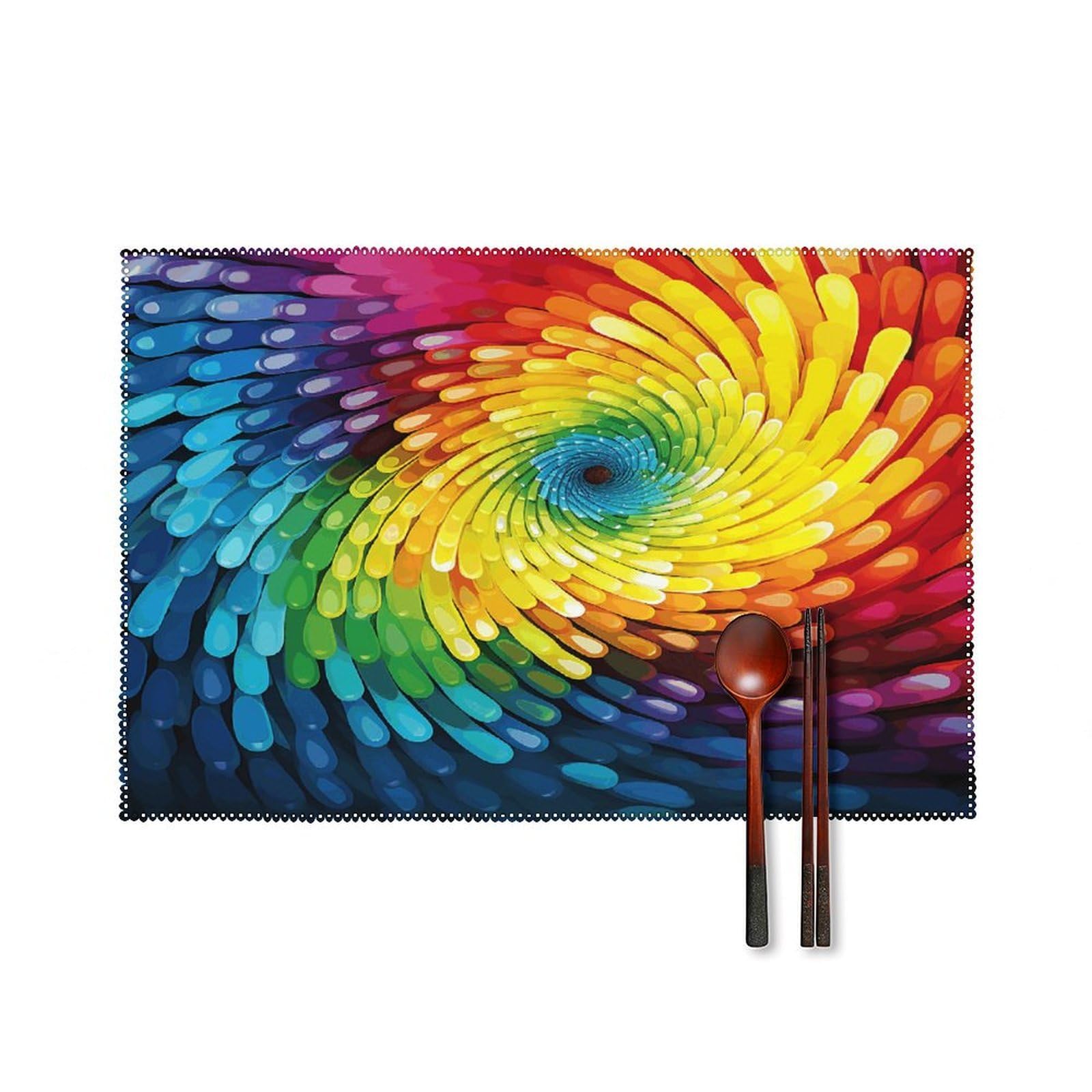 Rainbow Swirl Placemats Set of 4 Heat Resistant Non-Slip Place Mats for Dining Table Washable Placemat Wipeable Dining Table Mat Canvas Place Mats Dining Table Decor