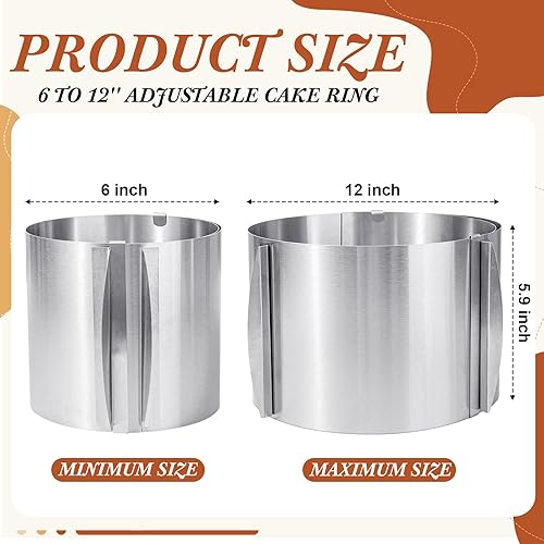 Miniatura 8 de Hushee 2 moldes para tartas de 5.9 in de alto, 6 a 12 pulgadas, anillo ajustable para tartas, suministros para hornear, anillos redondos de acero