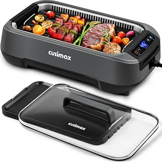 CUSIMAX GR-500A Smokeless Indoor Electric Grill 1500W Korean BBQ Non-Stick Grill/Griddle LED Display Grey