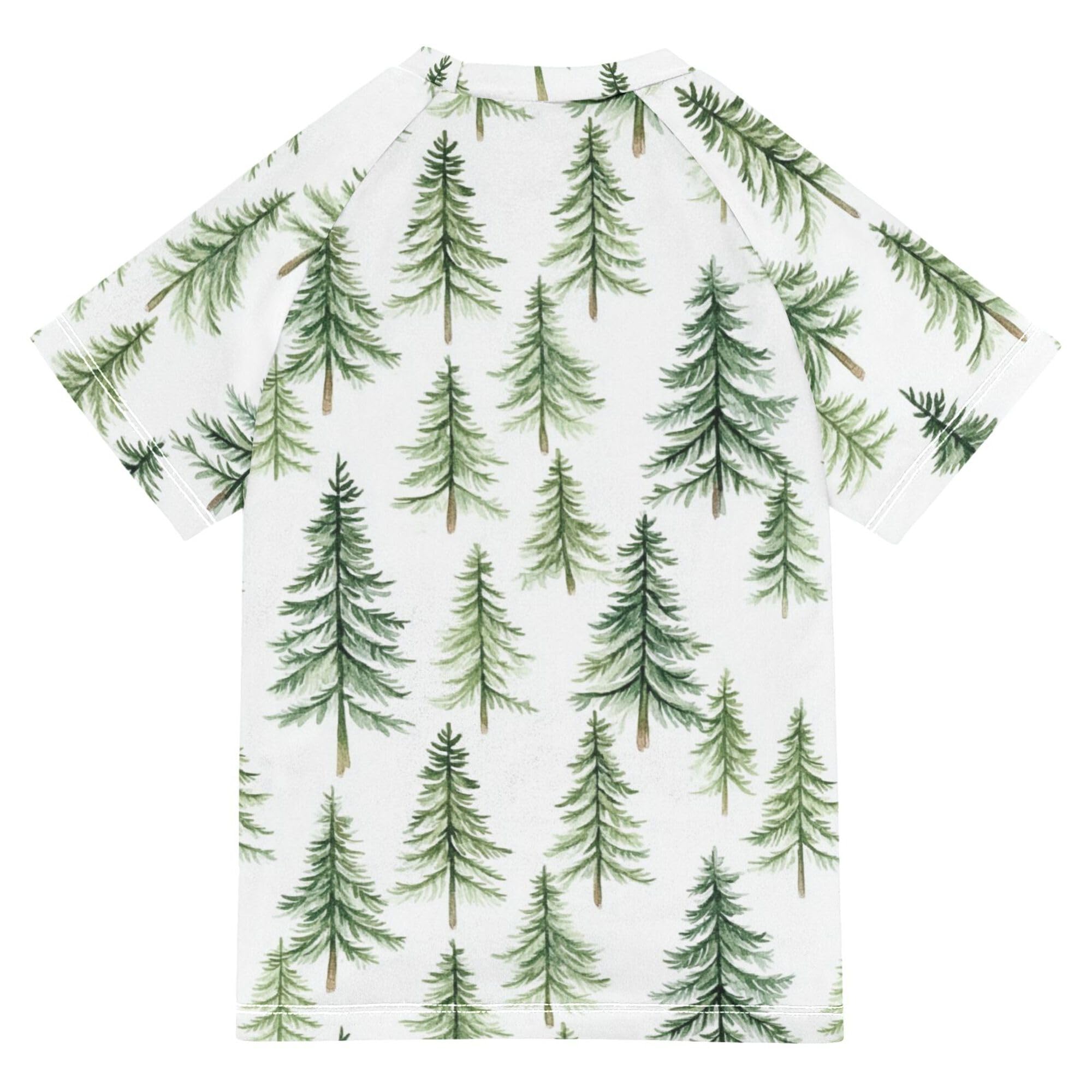 Cartoon Green Christmas Trees Girls Bathing Suit Sun Protection Rash Guard Swimsuit Swimwears Basketball Tshirt for Toddler Boy 5-6T