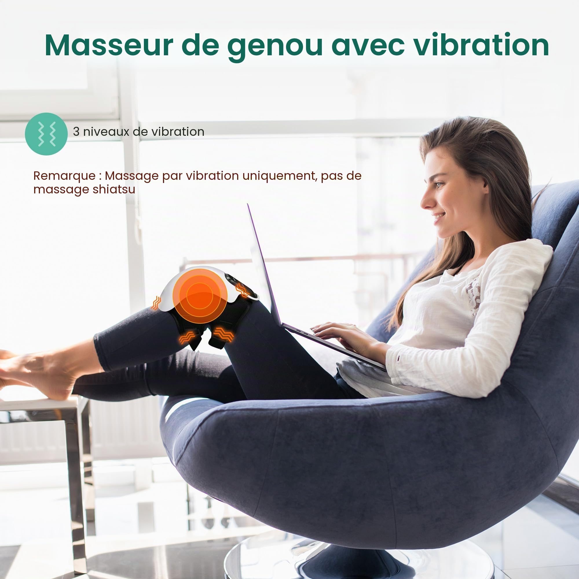 Snailax Masseur de genou sans fil avec chaleur, fonctions laser et infrarouge, appareil de massage pour genou, 3 niveaux de chaleur, 3 modes de massage par vibration, écran LED
