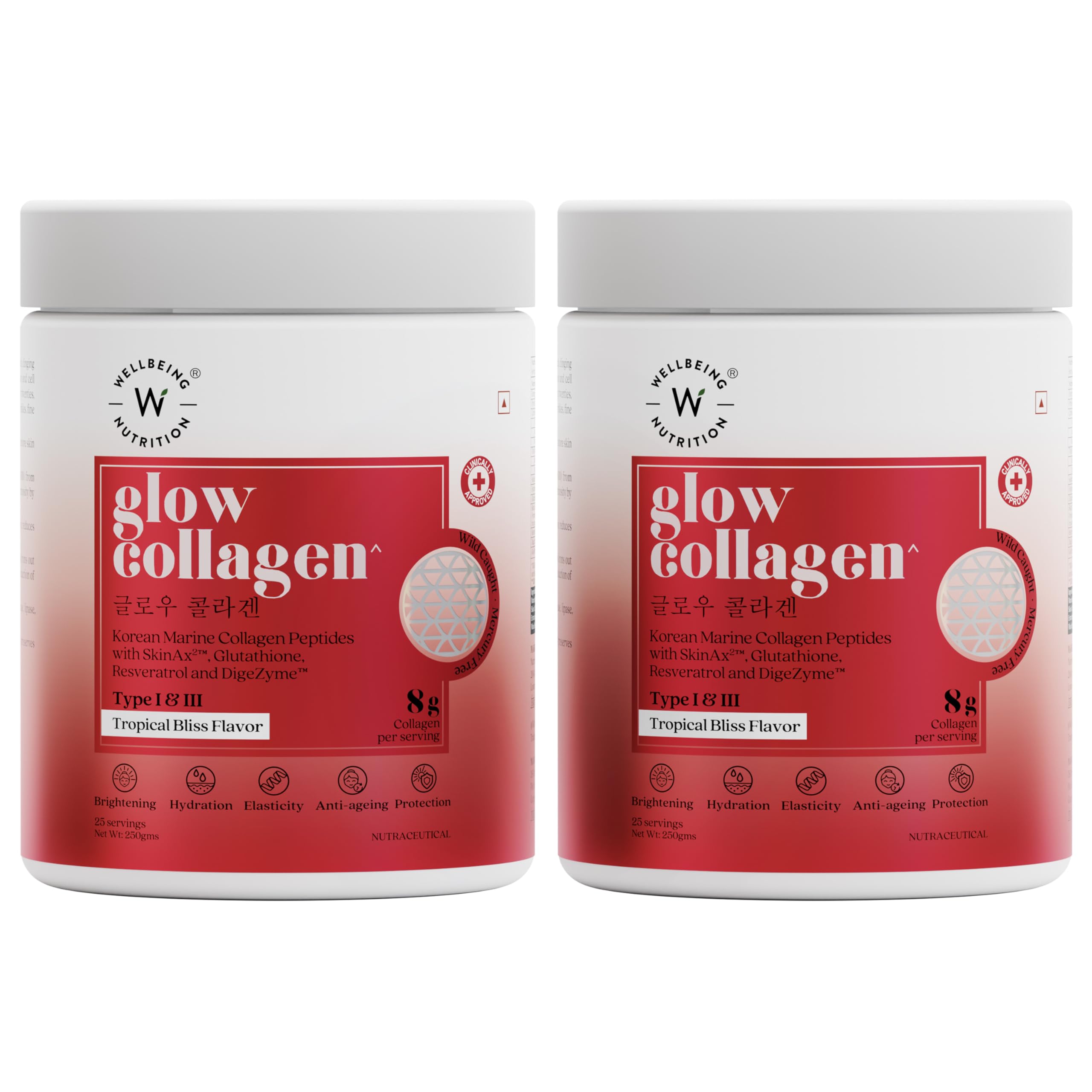Wellbeing Nutrition Glow Collagen with Glutathione | Collagen Supplements for Women & Men | Marine Collagen Powder with SkinAx², Resveratrol, Bromelain & Goji Berry | 250g - Tropical Bliss Flavor (B0BVRFCRZV) Amazon Price History, Amazon Price Tracker