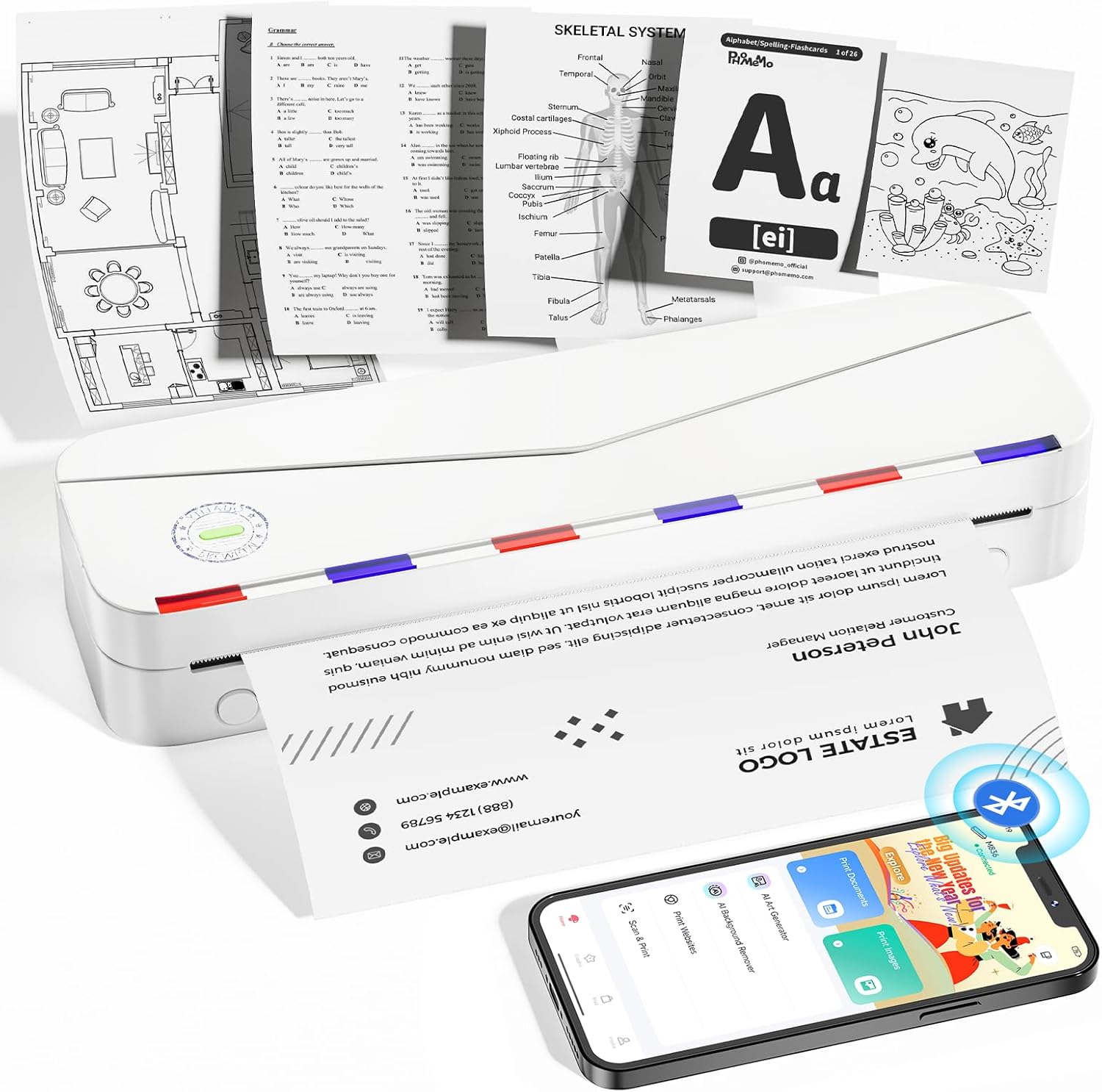 Phomemo Portable Printers Wireless for Travel, Bluetooth Thermal Printer Support 8.5” x 11” US Letter Size, Inkless Portable Printer for Phone Laptop, Portable Wireless Printer for Office Home Use