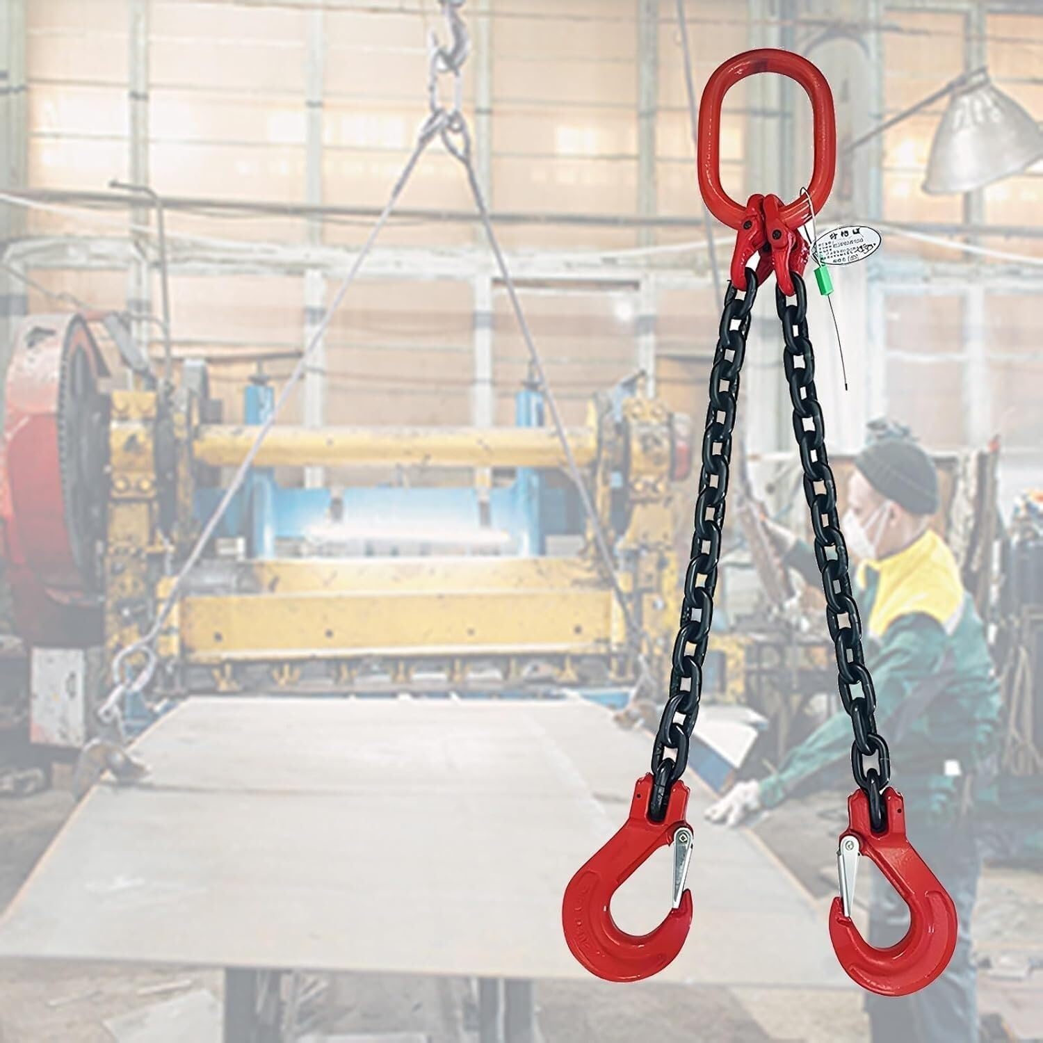 Eslinga de cadena industrial con gancho de agarre, diseño de 2 patas para un manejo seguro de la carga, solución de tracción y carga de alta resistencia