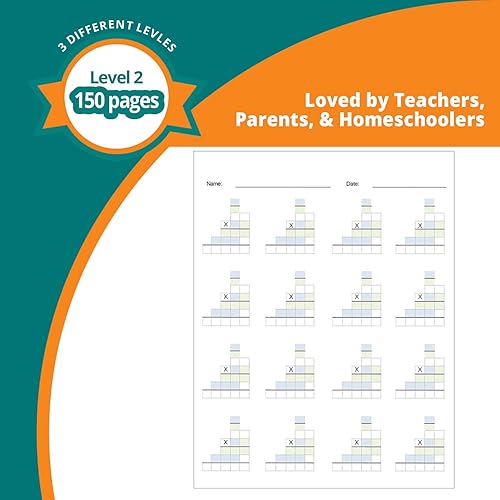 Miniatura 3 de Channie's Plantilla en blanco para práctica de matemáticas de multiplicación de doble dígito de una página al día, 250 páginas sueltas resma, grados