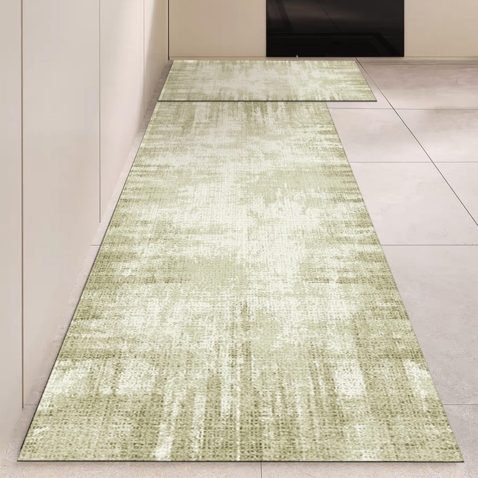 Tappeto Cucina 50X80Cm+50X60Cm Verde Beige Moderni Tappetini Da Cucina 2 Pezzi,Antiscivolo Impermeabile Tappeti Da Cucine,Lavabile, Adatto Per Corridoi, Cucine, Bagni