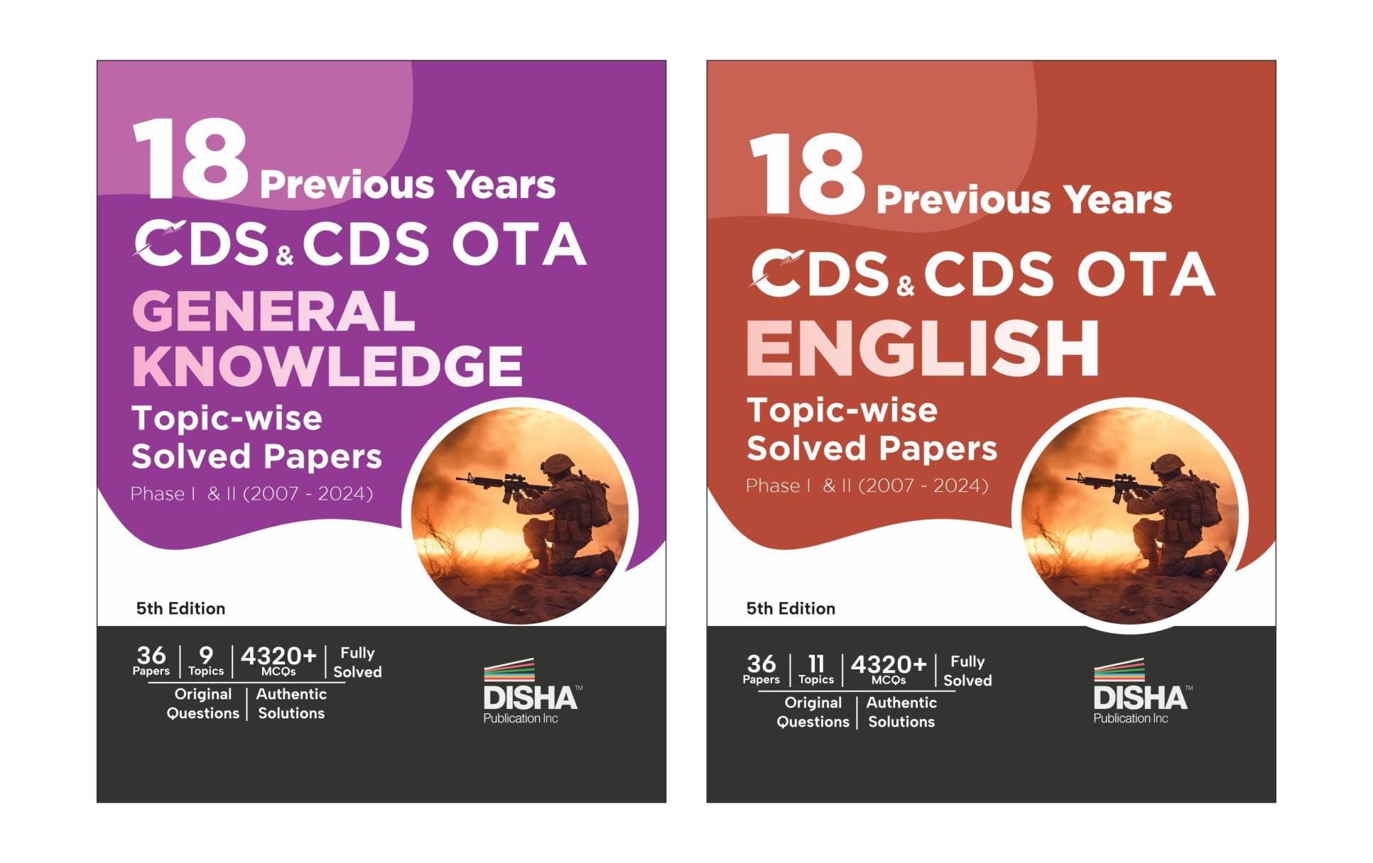 Disha Combo (set of 2 Books) 18 Topic-wise CDS OTA English & General Knowledge Previous Year Solved Papers (2007 - 2024) Phase I & II - 8th Edition | Combined Defence Services PYQs