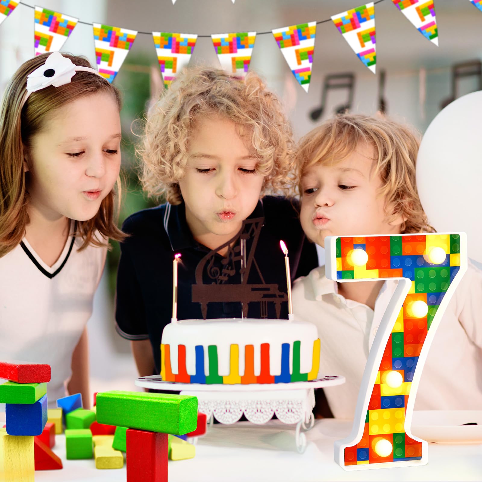 Baquler Bloque de construcción con números iluminados para decoración de cumpleaños, marquesina, números LED para fiesta, suministros para fiesta de cumpleaños, 8.58 pulgadas (número 7)