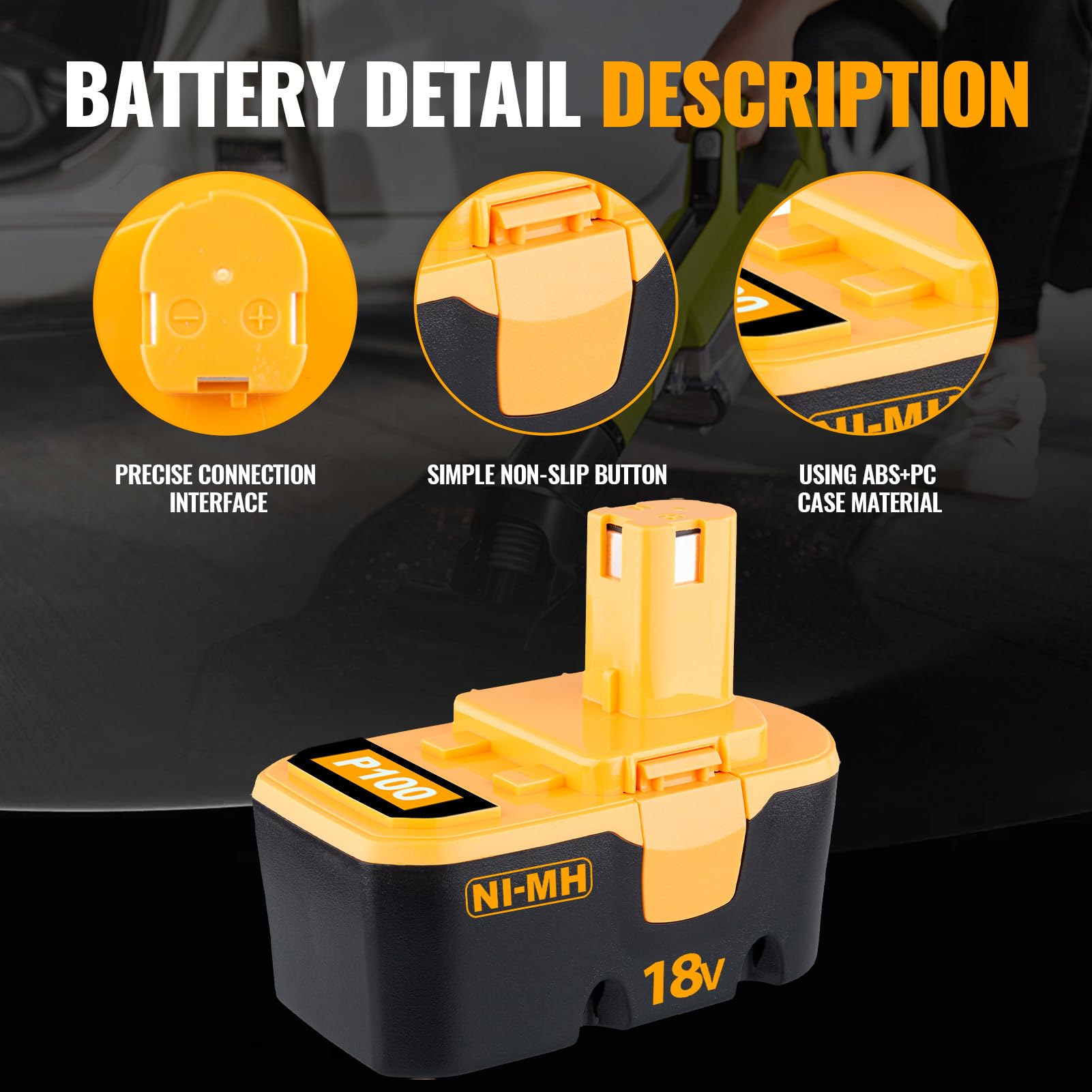 VANTTECH Upgraded to 4.8Ah Ni-Mh 18V P100 Battery Replacement for Ryobi 18V Battery P100 P101 ABP1801 ABP1803 BPP1820 Compatible with Ryobi 18 Volt Tools 130224028 130224007 2 Pack product thumbnail 4
