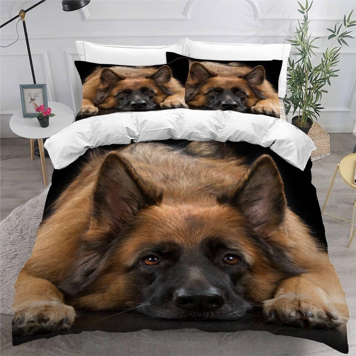 MEVASA Belgian Shepherd Dog Bedding Set - Microfiber Teen Bedding, 3D Animal Dogs Design, 3Pcs Anti Allergic Double Duvet Cover Set with Zipper /200x200
