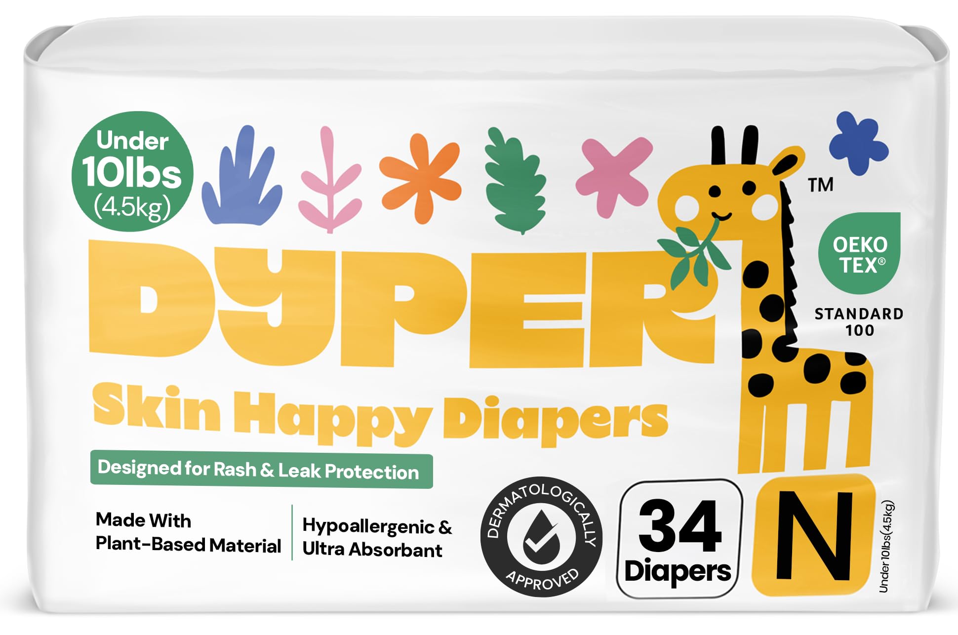 DYPER Bamboo Baby Diapers Size Newborn | Natural Honest Ingredients | Cloth Alternative | Day & Overnight | Plant-Based + Eco-Friendly | Hypoallergenic for Sensitive Infant Skin | Unscented - 34 Count