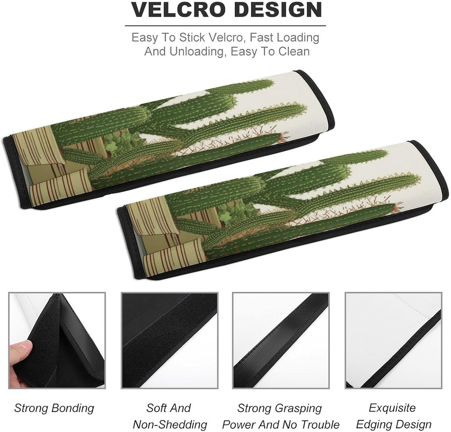 2 PCS Super Soft Car Seat Belt Pad, Cute Cactus Tropical Plant Printed Waterproof Sweat-Absorbing Seat Belt Covers Backpack Shoulder Pad for All Car Seats Baby Strollers