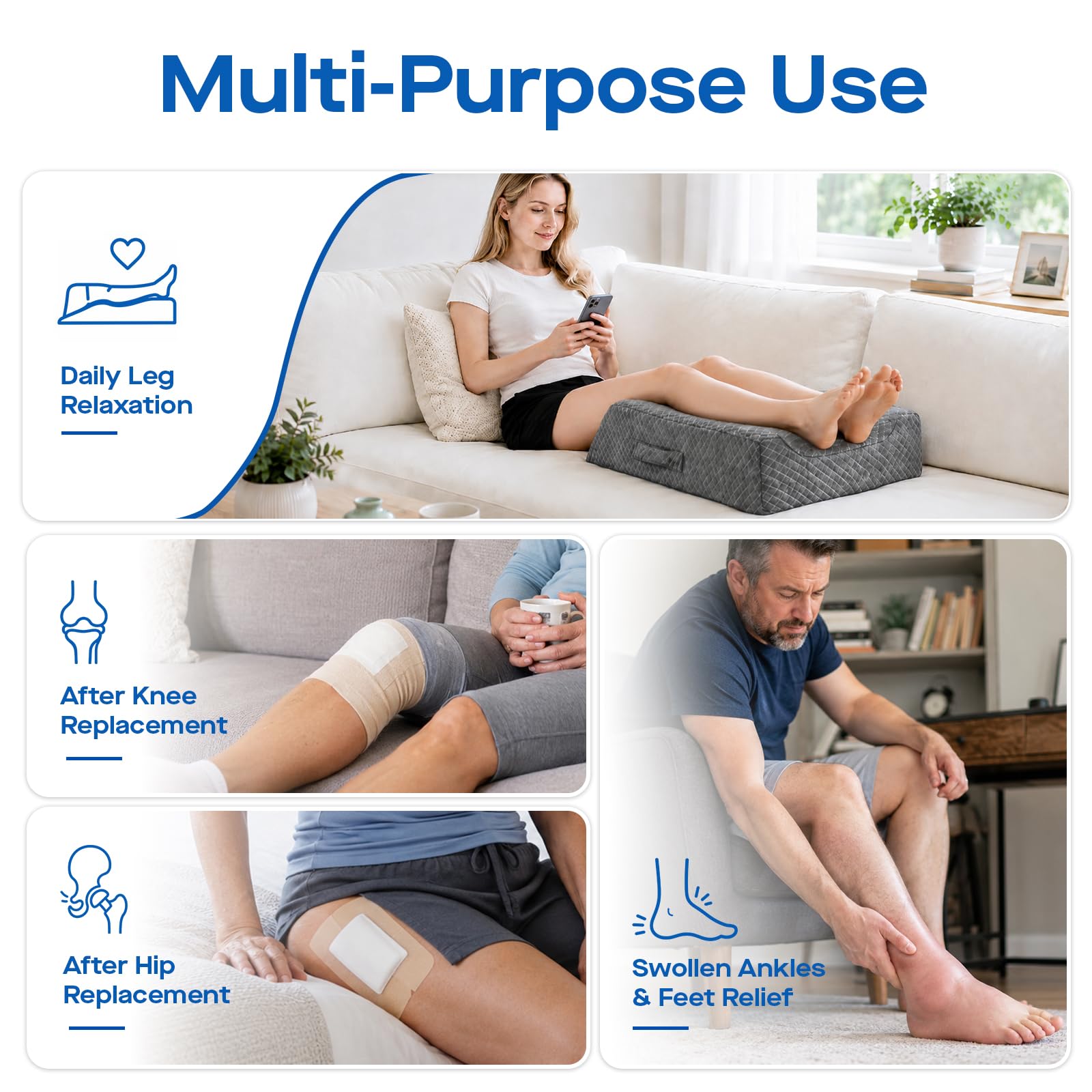 Agrish Almohada elevadora Doble de piernas refrescante | Almohada elevadora 3 en 1 para cama, soporte espuma viscoelástica, apoyo ergonómico para piernas