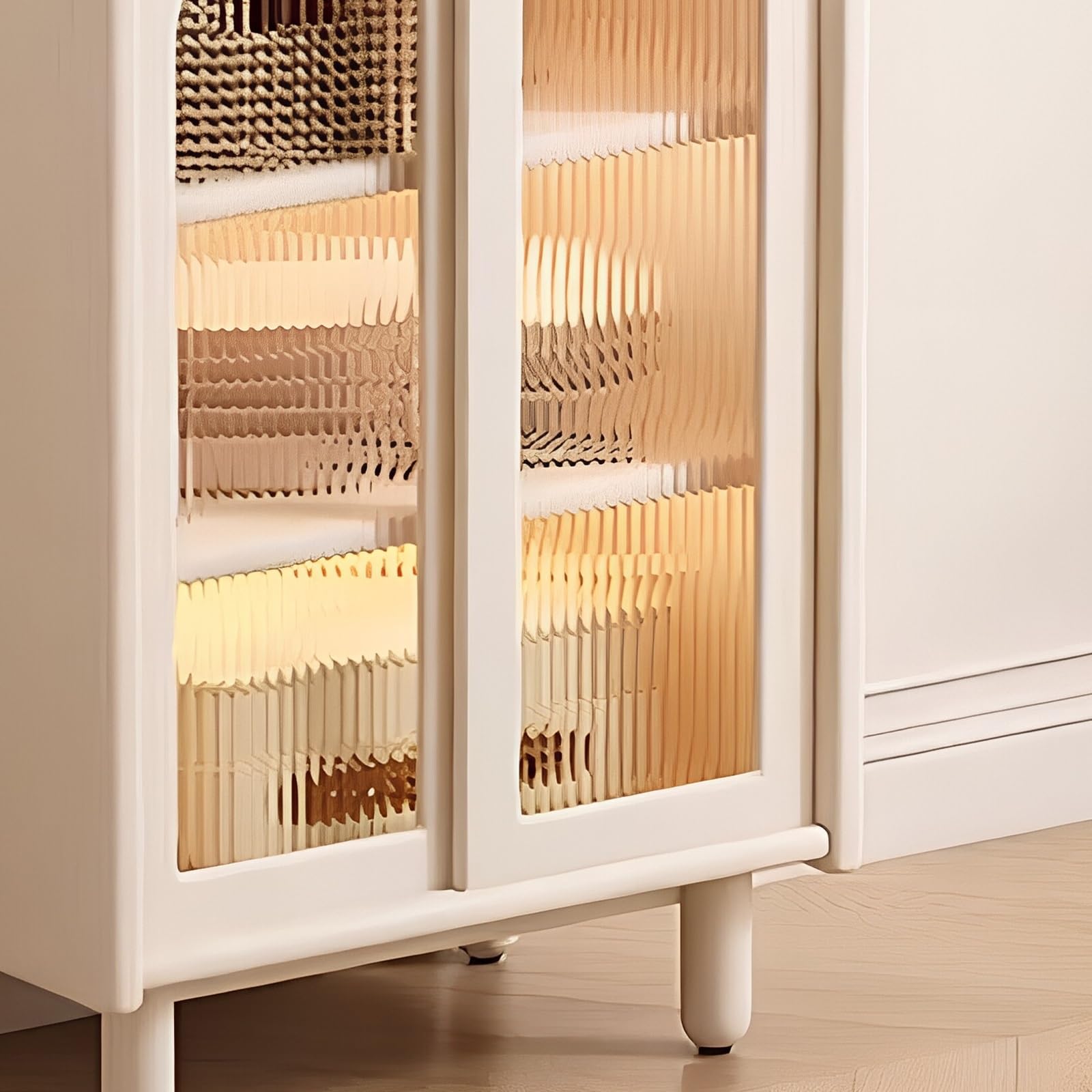 Zf9tBw5sH Unité d'îlot de Cuisine Armoire îlot avec Portes arquées en Verre cannelé, tiroirs et Pieds Solides
