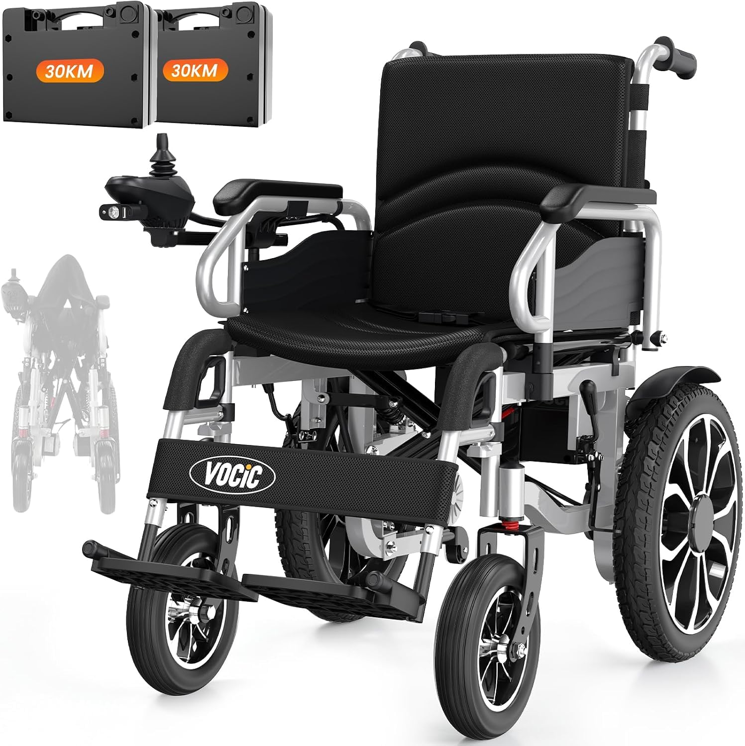 VOCIC Silla de ruedas eléctrica plegable ligera para personas mayores, 60