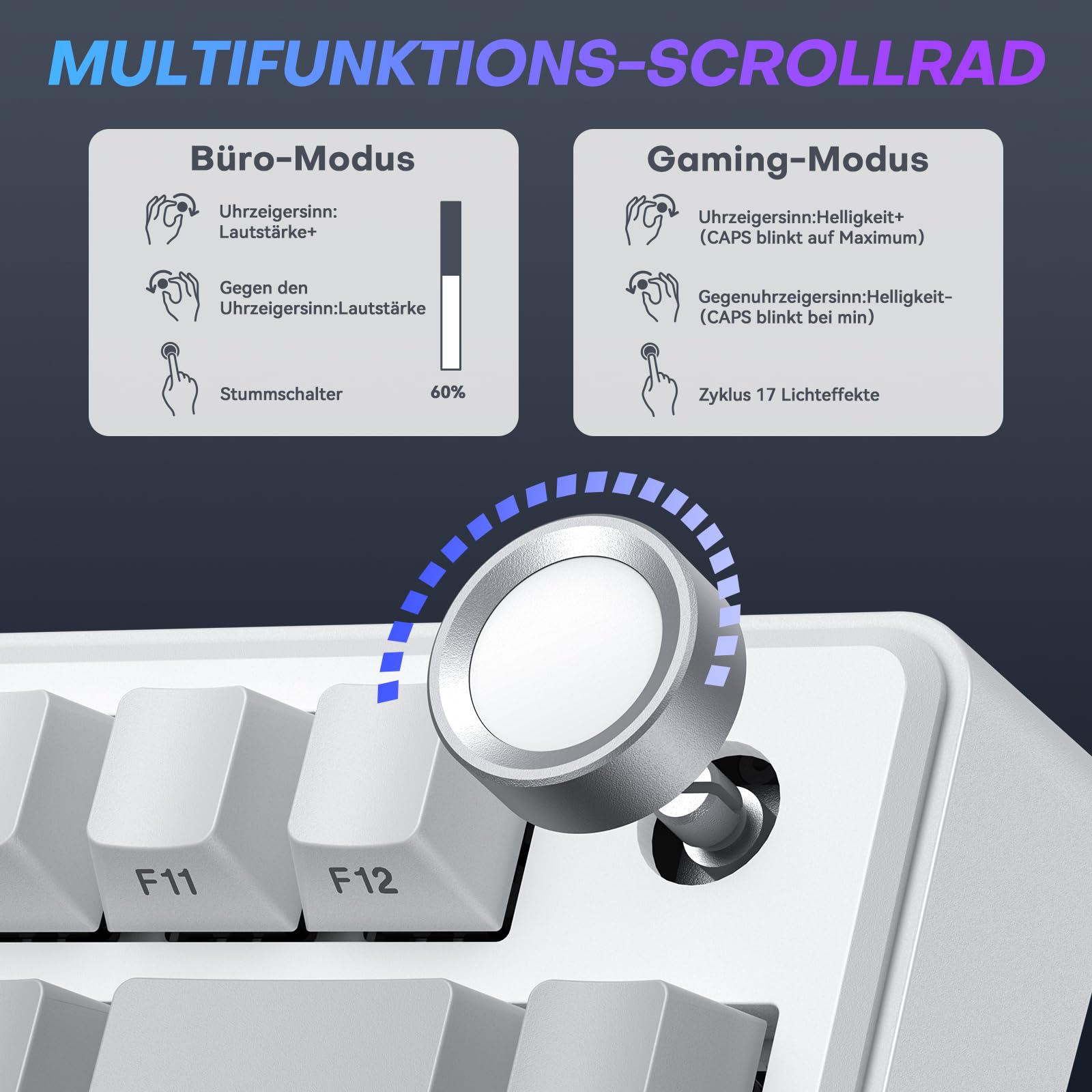 TECURS Klawiatura gamingowa mechaniczna ISO-DE | 75% Hot-Swap Sideprinte klawiatura bezprzewodowa czerwona oś Gasket Mount, PBT, RGB, Creamy MK209 Keyboard (2,4 G/BT/typ C) QWERTZ – dla graczy Setup
