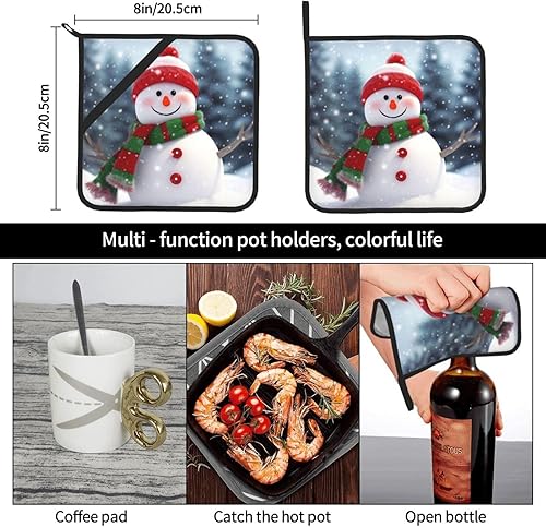 Miniatura 6 de Merry Christmas with Happy Snowman Print Pot Holders Set of 2 Kitchen Heat Resistant Potholder Non Slip Waterproof Hot Pads with Loop for Microwave