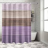 Vista 5 de Juego de cortinas de ducha impermeables con tablero de madera de granero morado, rayas marrones, estándar de 66 x 72 pulgadas, cortina de baño