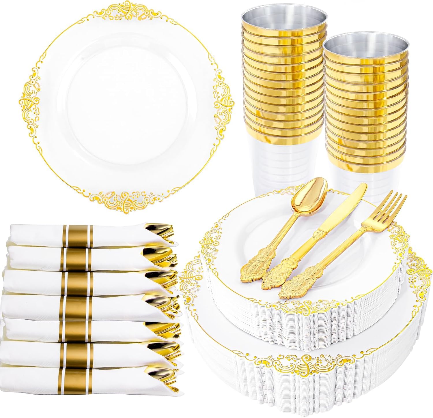 Blue & Silver Plastic Plates - 175 Piece Set -11