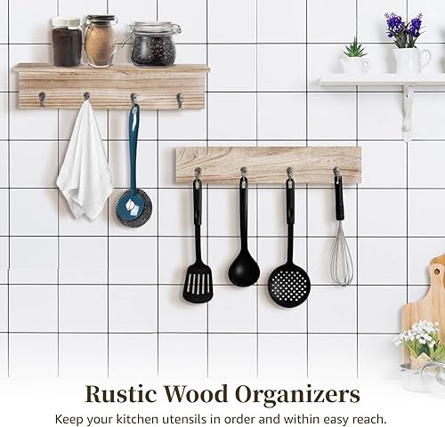 Miniatura 6 de Anjetan Estante para tazas de café montado en la pared, 4 piezas, estante de pared rústico para tazas de café con 16 ganchos y estante de