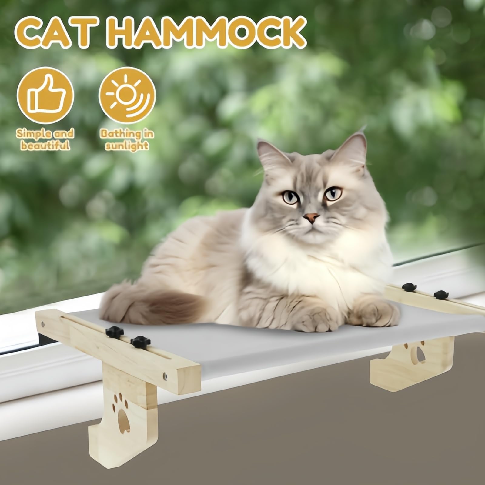 Hamac à fenêtre en bois pour animal domestique, lavable, respirant, perchoir à suspendre pour chatons et petits animaux domestiques (A-1 (53,8 x 38,1 x 17,5 cm)