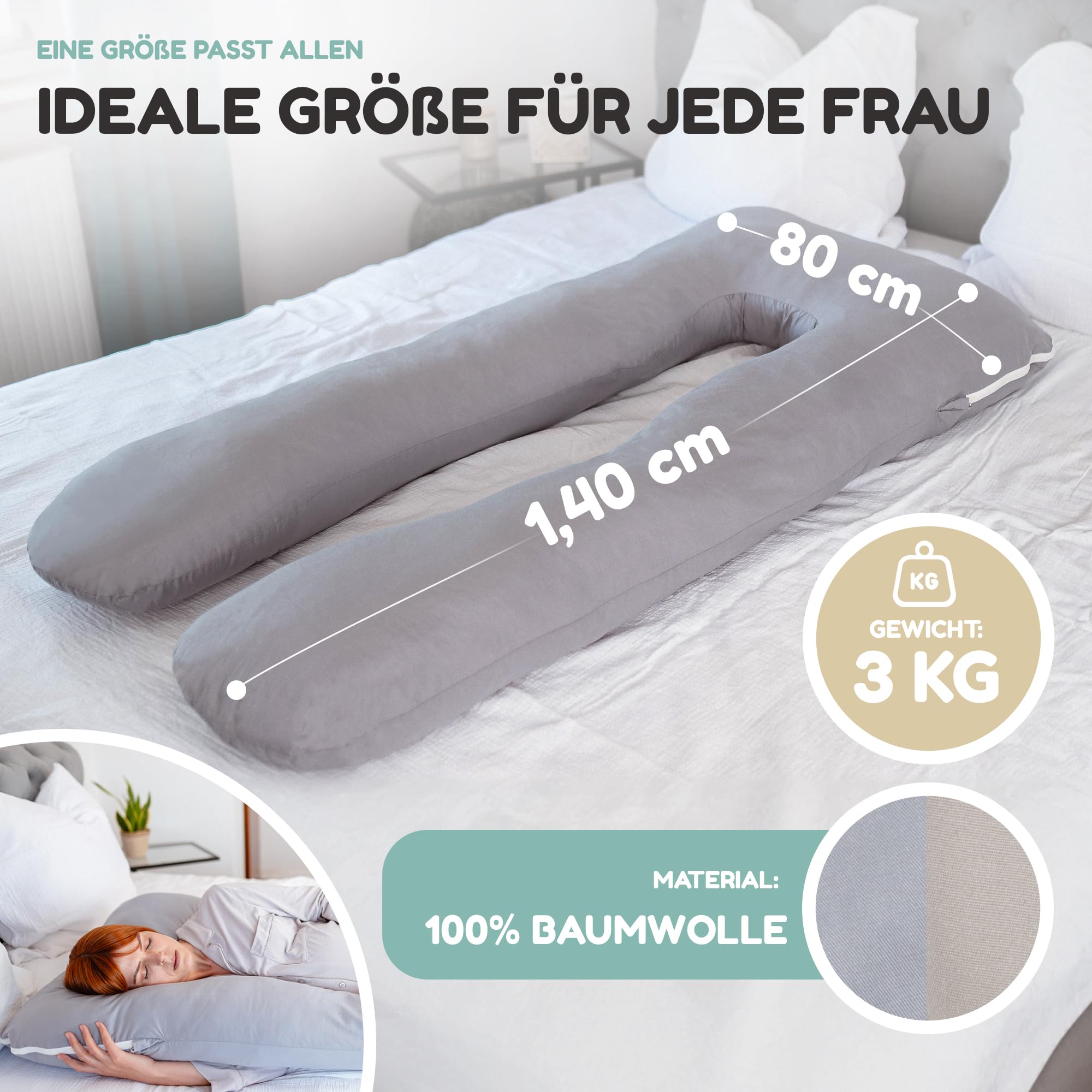 Generisch Cojín de embarazo con doble funda – Cojín de lactancia XXL | Almohada para embarazo | Almohada corporal | Almohada Terapia del Sueño | Almohada Confort | Relleno Flexible