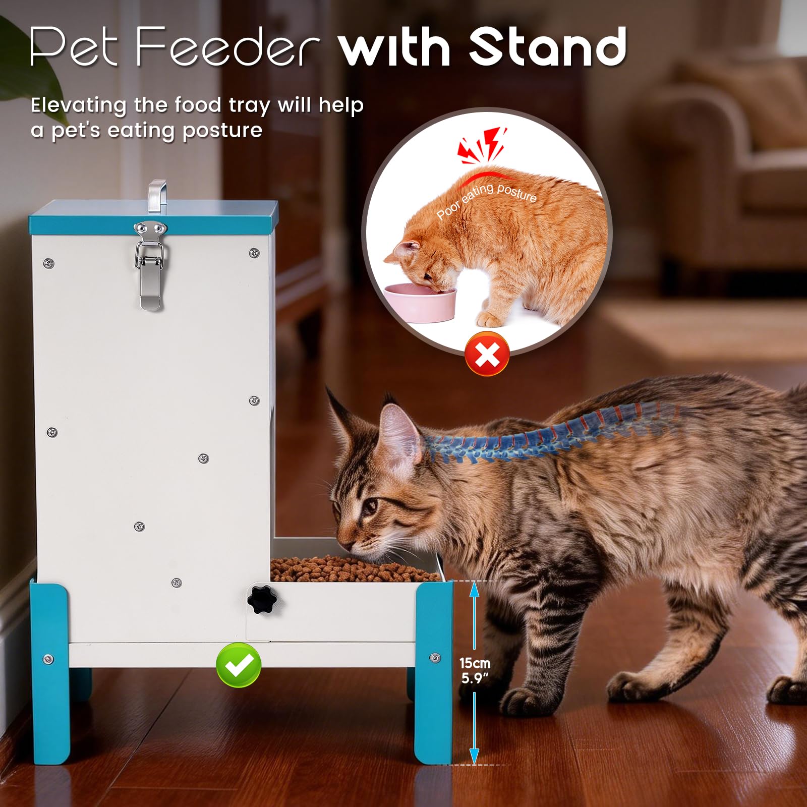 comedero automático para perros de gato, máquina automática de alimentación de mascotas de acero inoxidable para perros y gatos, alimentador de metal por gravedad con tapa y soporte para