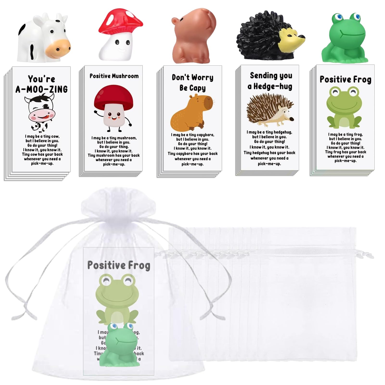 25 Pcs Thank You Inspirational Gift Mixed Animal Inspirational Note Cards and Transparent Mesh Bag Thank You Gift Leaving Gifts for Teacher Coworkers Staff