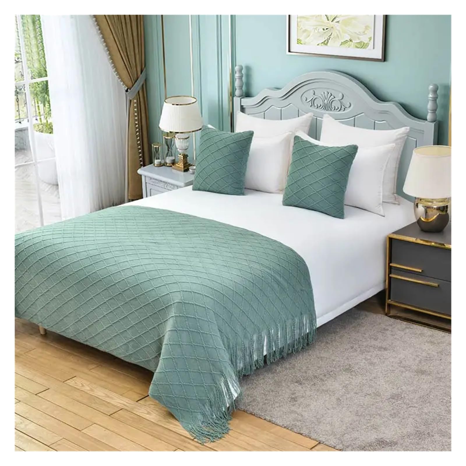 Bufanda de Cama, Camino de Cama Caminos De Cama con Borlas De Color Liso, Bufandas, Mantas Modernas For Los Pies De La Cama, Decoración del Hogar(17,130x230cm)