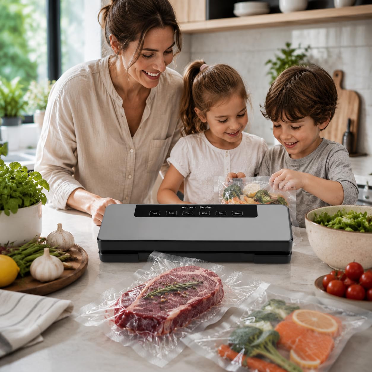 Máquina al vacío para alimentos profesional 65 kpa Hilifix, con sello más largo de 30 mm, sellador al vacío para alimentos frescos tanto secos como húmedos, sobres para aspirar incluidos