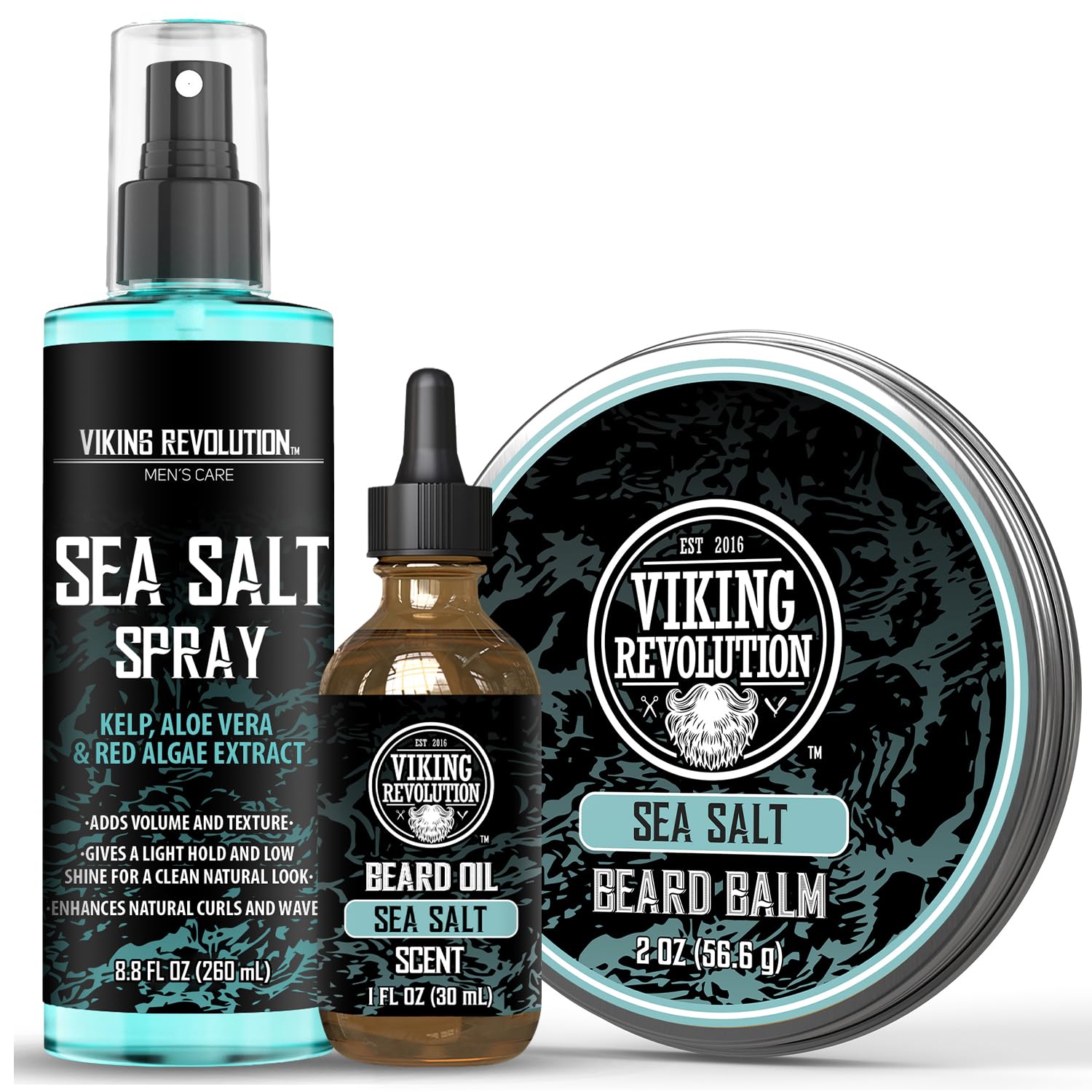 Viking Revolution Sea Salt Texturizing Spray Beard Oil 1 Fl Oz and Beard Balm 2 Oz - Beard