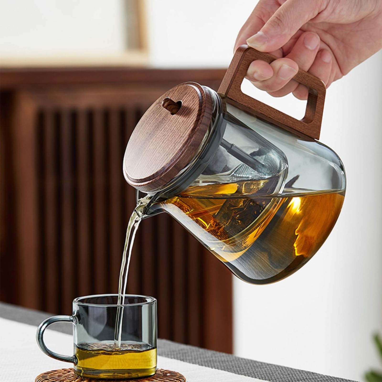 Teekanne aus Glas mit Sieb, verzauberte Teekannen-Ei for losen Tee, Glasteekannen mit Sieb, Kessel-Teekannen for Camping, Wandern, Teekanne mit Tee-Ei, Hexerei-Teekanne mit Holzgriff, 670 ml(Anthracit
