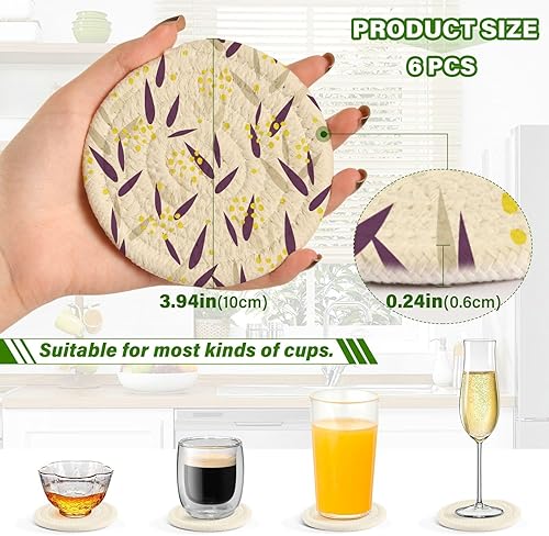 Miniatura 3 de Juego de 6 posavasos florales beige Shabby Chic con soporte para bebidas absorbentes estéticos posavasos para escritorio Porta Vasos para Mesas