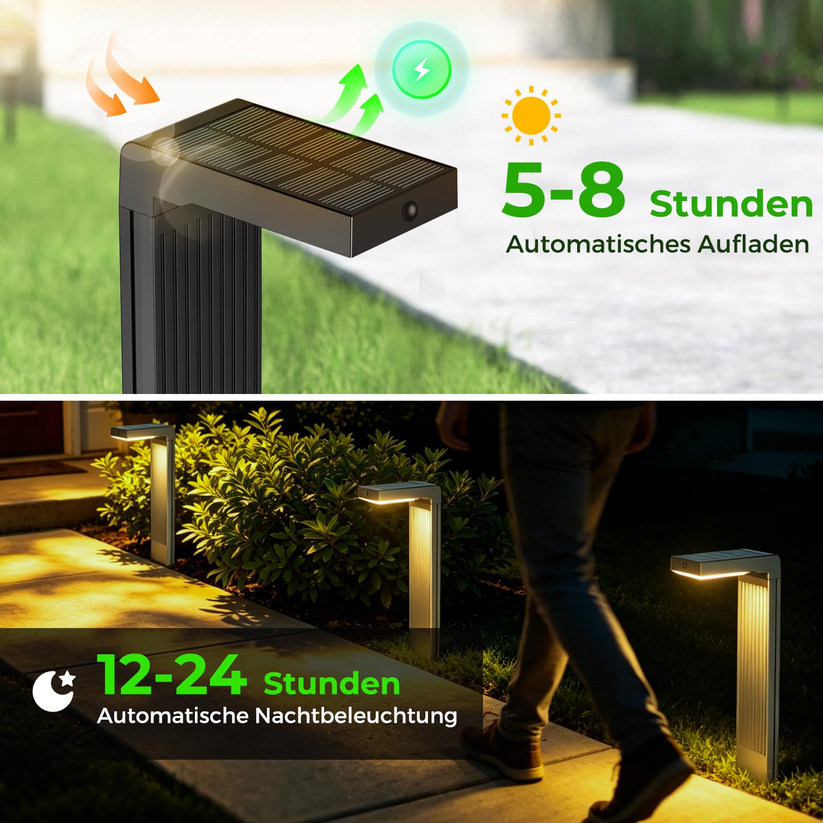 Solarlampen für Außen 4 Stück, 400LM Garten Solarleuchten mit Bewegungsmelder, 2-Phasen-Farbwechsel (3000K/6500K) LED, IP65 wasserdicht für Hof, Einfahrt & Wege