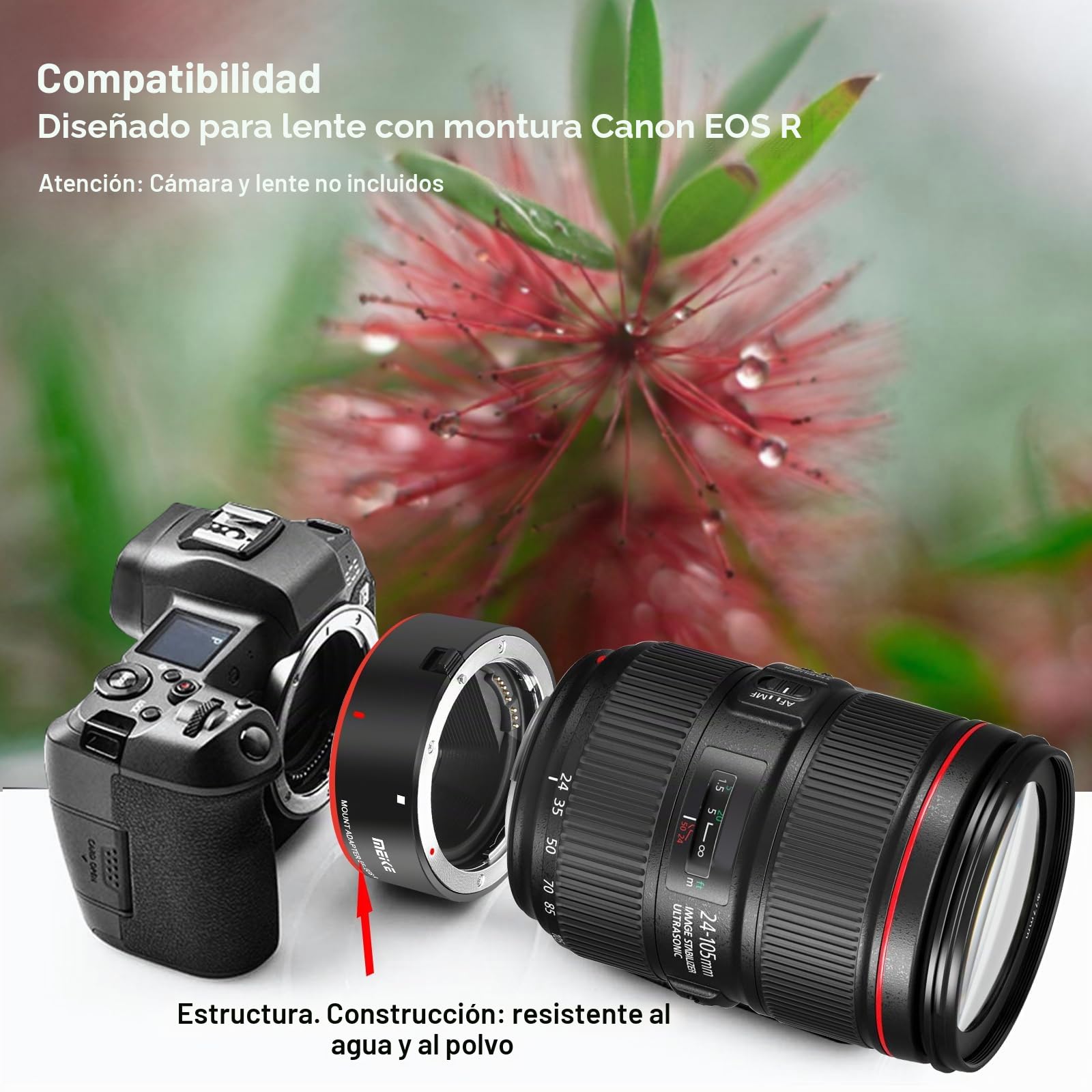 Meike MK-EFTR-A - Adaptador de Lente de Metal EF-EOSR Convertidor de Montaje de Enfoque automático para Lentes Canon EF/EF-S a cámaras EOS-R EOS-RP R5 R6 C70 y Red Komodo