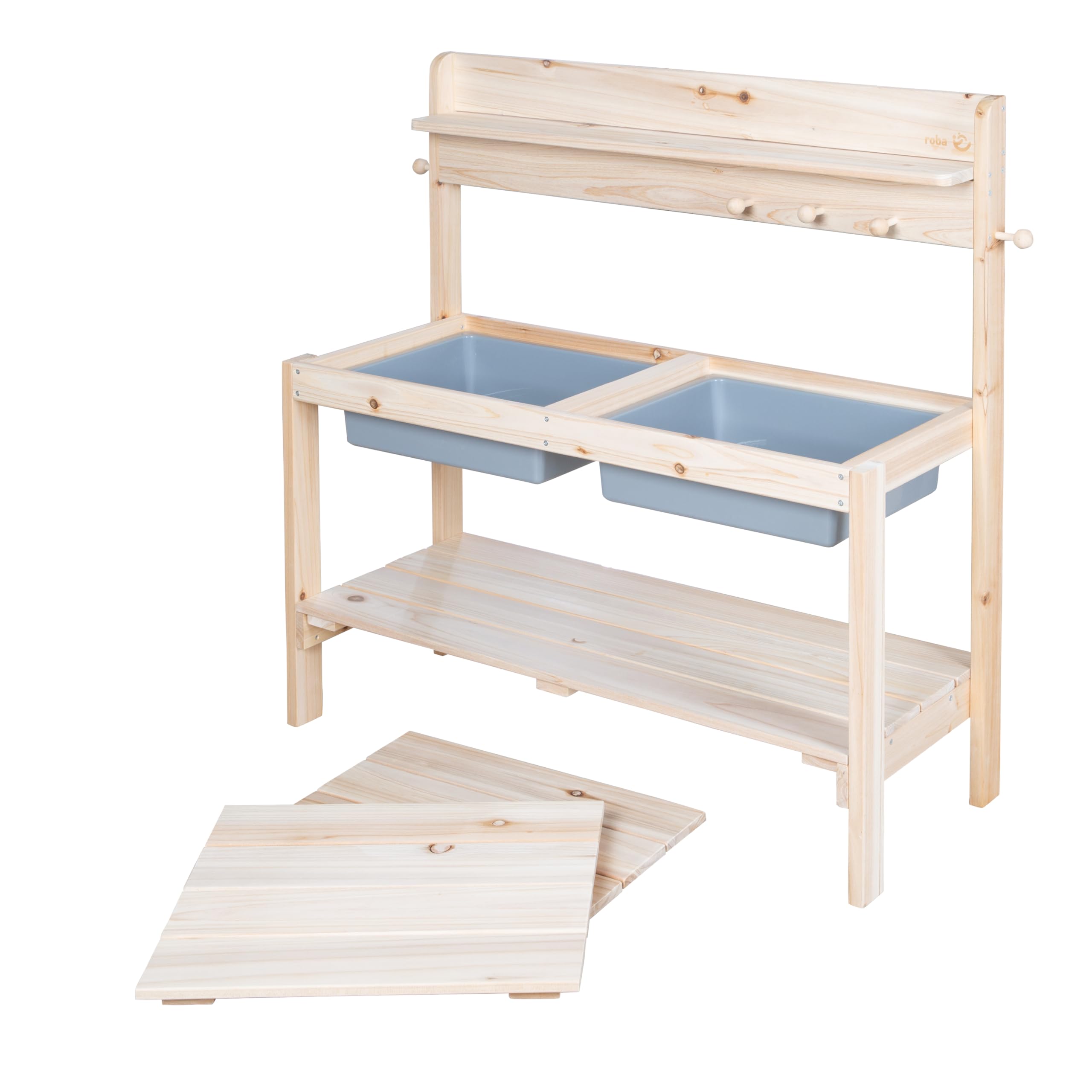 roba Kinder Outdoor+ Gartenküche "Fun" - Holz - Matschküche mit Abnehmbarer Abdeckung - Natur