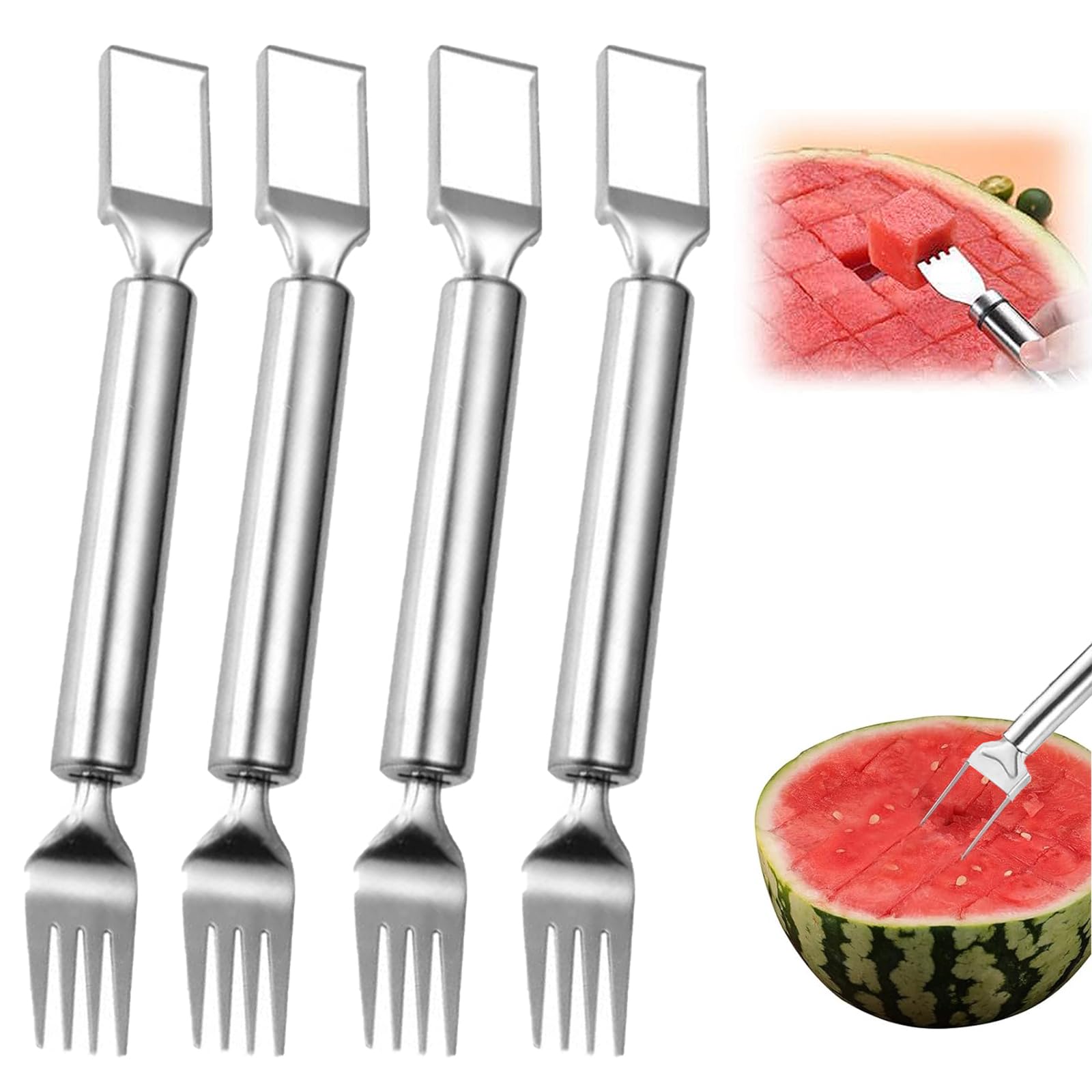 3 Pack Watermelon Fork Slicer 2-in-1 Stainless Steel Fruit Cutter Tool
