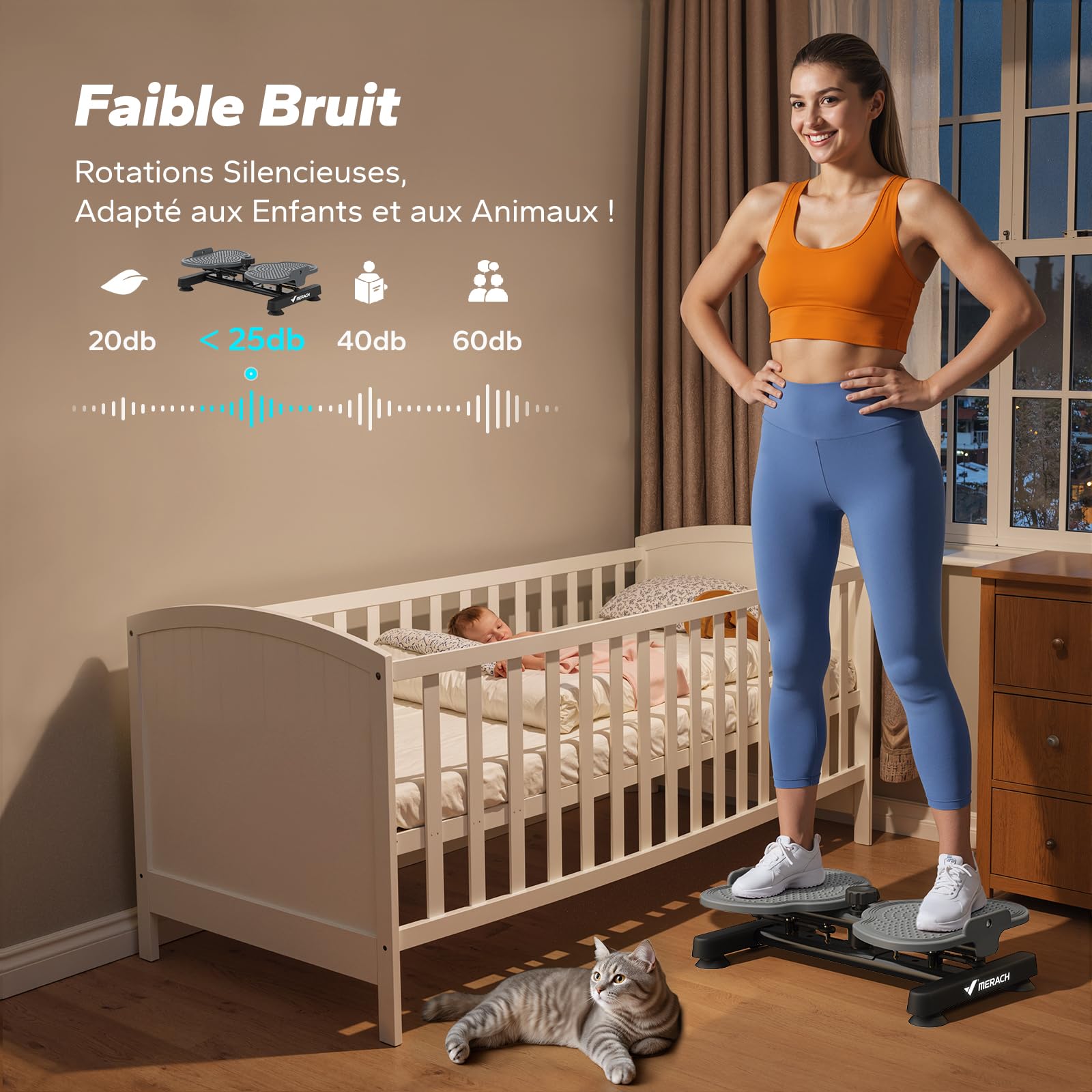 MERACH Twist Waist pour Femme, Twist Disque de Taille avec 2 Élastiques de Résistance, Twist Board Fitness pour l'Entraînement de la Taille ＆ Hanches, Faible Bruit, 136 KG Max pour Maison