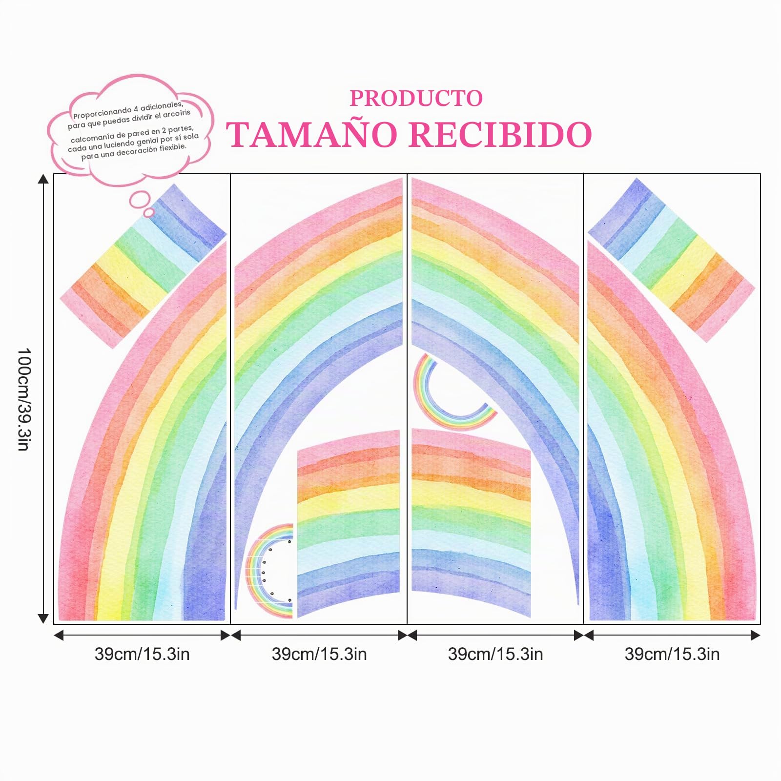 Supzone Pegatinas de Pared Arco Iris 210x108CM Grande Vinilos Decorativos Mural de Acuarela Adhesivos Pared para Dormitorio Niños Guardería Sala de Estar Sala de Juegos