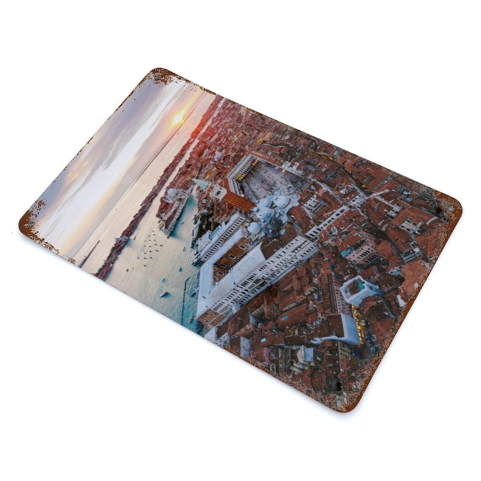 Aerial of Venice at Sunset Weathered Tin Sign 11.8"x7.9", Novelty Wall Decor for Garage, Pub Or Kitchen