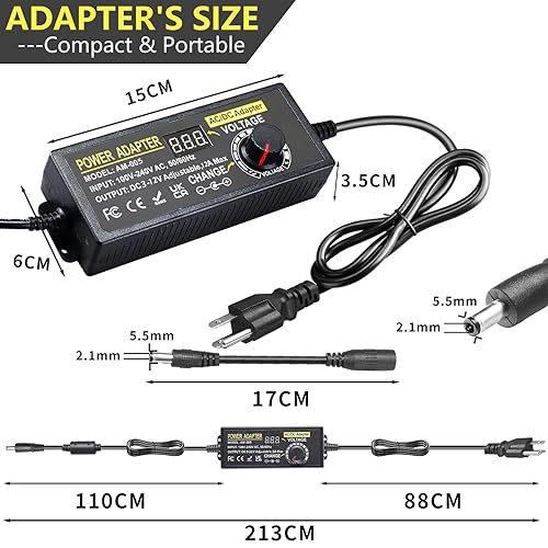 Miniatura 3 de Fuente de alimentación universal ajustable 3V ~ 12V 12A 144W Adaptador de corriente de conmutación variable 100V-240V AC a DC transformador con 14