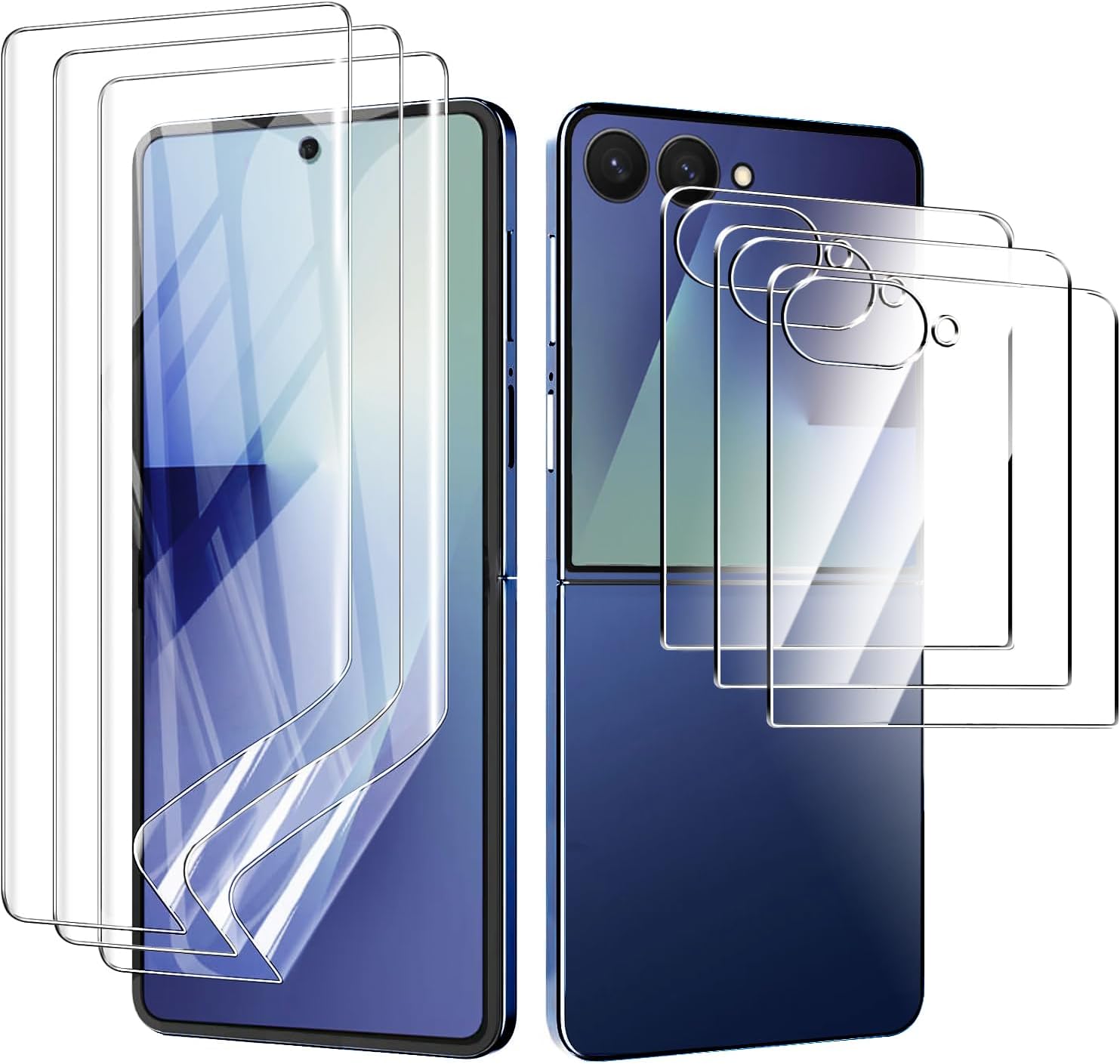 Screen Protector for Galaxy Z Flip 7 5G (3 Pack), 3 Main TPU Screen Protectors + 3 Front Tempered Glass Protectors,HD Clear Protective Film for Samsung Galaxy Z Flip 7