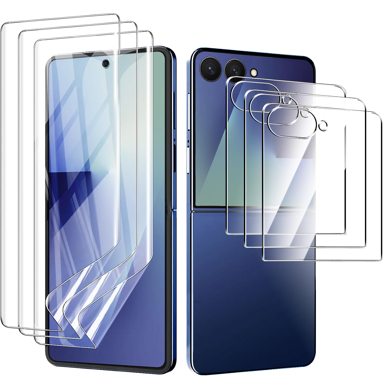 Screen Protector for Galaxy Z Flip 7 5G (3 Pack), 3 Main TPU Screen Protectors + 3 Front Tempered Glass Protectors,HD Clear Protective Film for Samsung Galaxy Z Flip 7