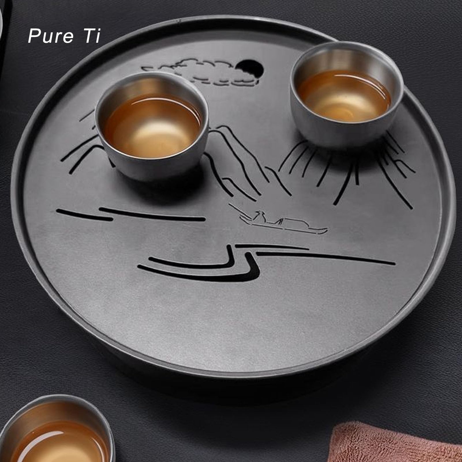 Cryfokt Juego de té para Acampar, Bandeja Multifuncional de té Tradicional Chino Kung Fu con Tazas y Jarra, Juego de Tetera Ligera para Actividades Pesca, Senderismo y oficina.