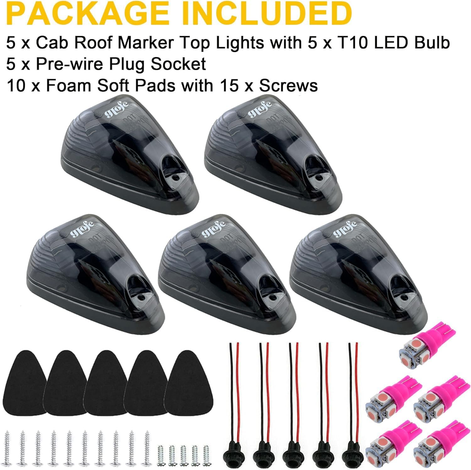 5X Black Smoke Lens Cab Roof Marker Running Lamps w/Pink Purple LED Lights Compatible with Ford F150 F250 F350 F450 F550 F650 F750 E150 E250 E350 1999-2016 Super Duty Pickup Trucks cab lights